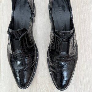 Freda Salvador Women's Croc Embossed D'Orsay Loafers in black, Size 8.5